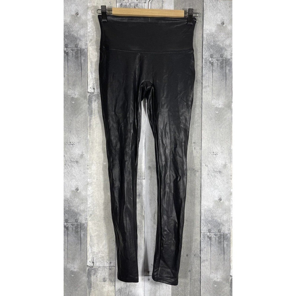 SPANX FAUX LEATHER LEGGINGS (2437) BLACK , SIZE - MEDIUM